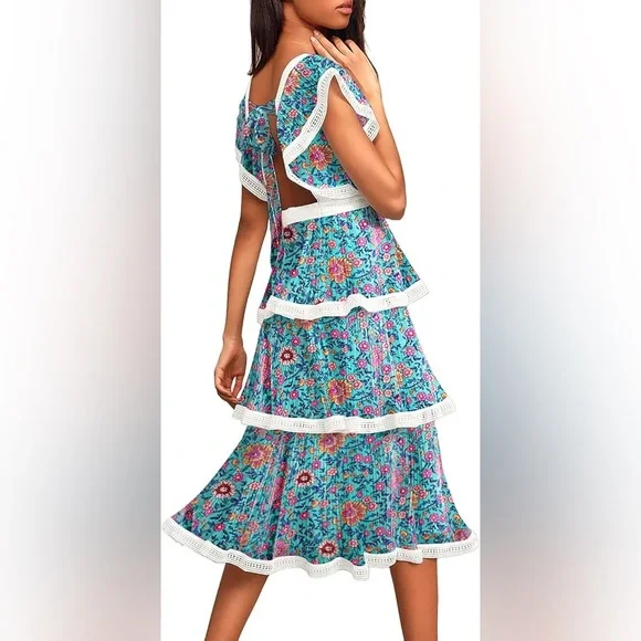 Floral Blue Maxi Dress - Picture 3 of 7